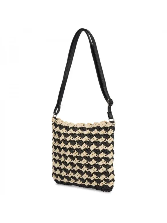 Černo-béžová crossbody kabelka s pleteným vzorem