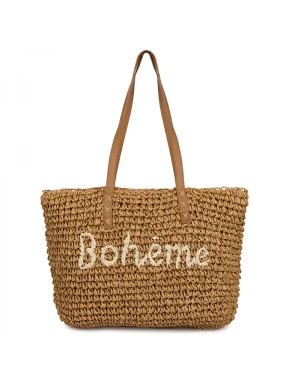 Pletená shopper taška Boheme - tmavě béžová